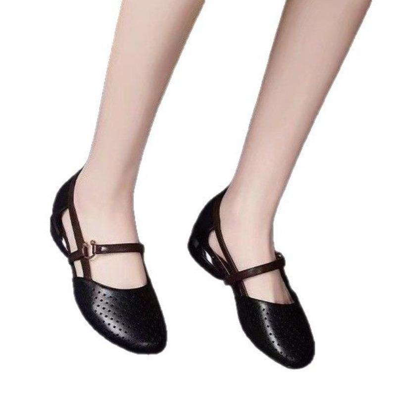 Flip-flops Round-toed Shoes Mid-heel Soft-soled Anti-slip Cutout Shoes Crocs