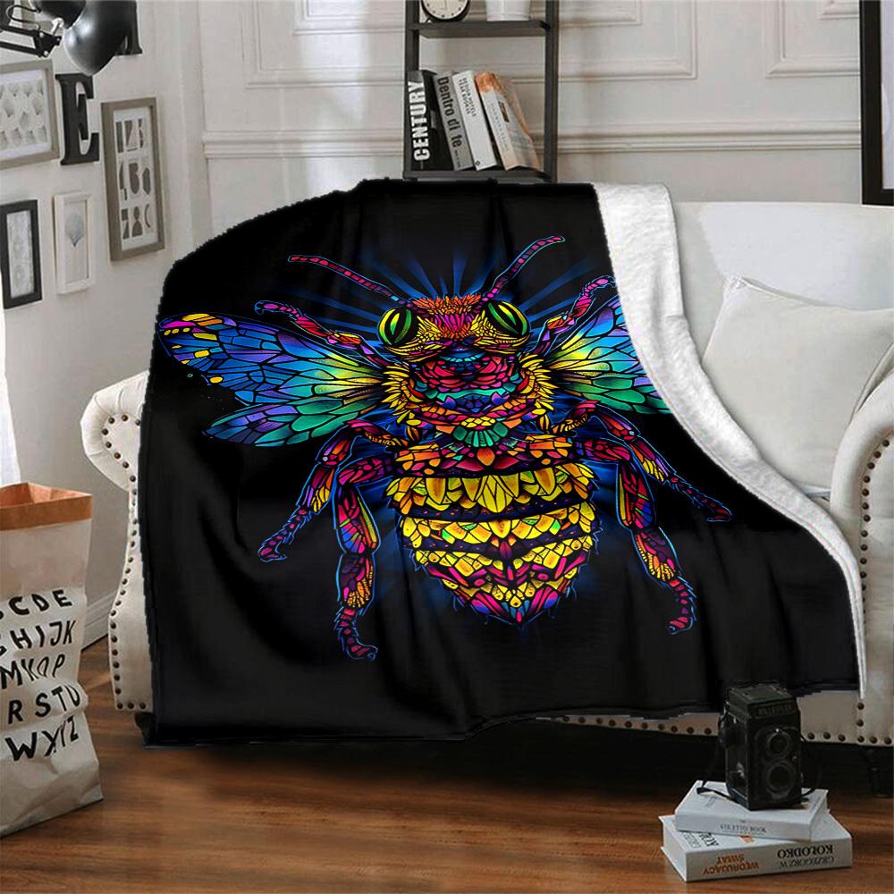 1pc Bee Stained Blanket, Lightweight Flannel Throw Blanket for Sofa, Bed, Travel, Camping, Living Room, Office, Couch, Chair, and Bed