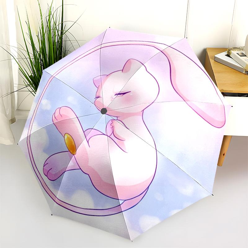 Mew Pattern, Automatic Folding Umbrella, Portable and Foldable Design, 8 Ribs, a Christmas or Birthday Gift.