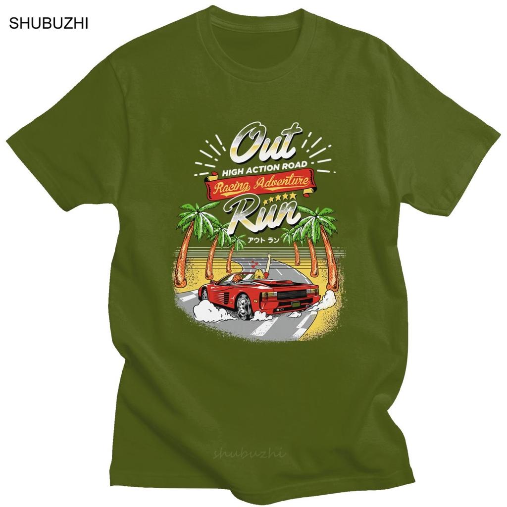 Retro Out Run TShirt Men Soft Cotton Short Sleeved 80s Retro Arcade Game Tshirt Racing Adventure OutRun Tee Shirt Clothing Gift