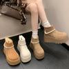 Winter Chunky Platform Heels Women Snow Boots Keep Warm Height Increase Warm Cotton Short Booties Shoes  Mujer