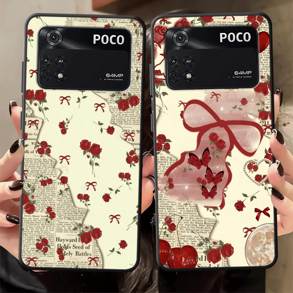 Funda Phone Cover Case for Xiaomi Poco F8 C71 C50 C61 X3 X4 X5 X7 Pro F1 F3 M5 M3 M4 M7 Pro C75 Rose Bow