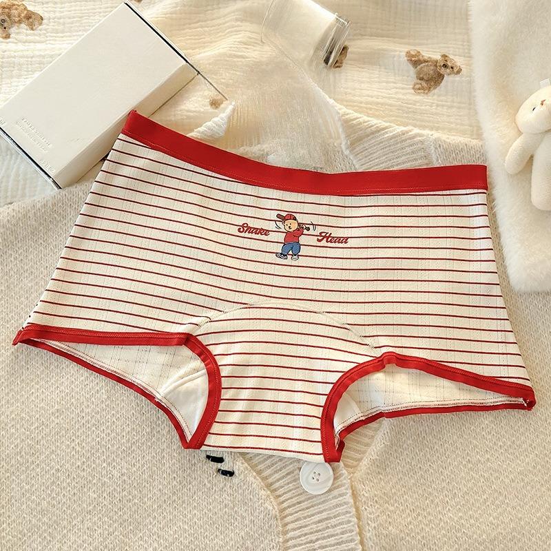 Ladies Spring and Autumn Lovely Pure Cotton 10a Antibacterial Red Festive Benming Year Flat Horn Panties