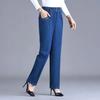 Damenjeans für ältere Frauen mittleren Alters, bestickte Taschen, elastischer Bund, Mom-Jeans, lässiger Denim, gerades Bein, Hosen, neu, Frühling