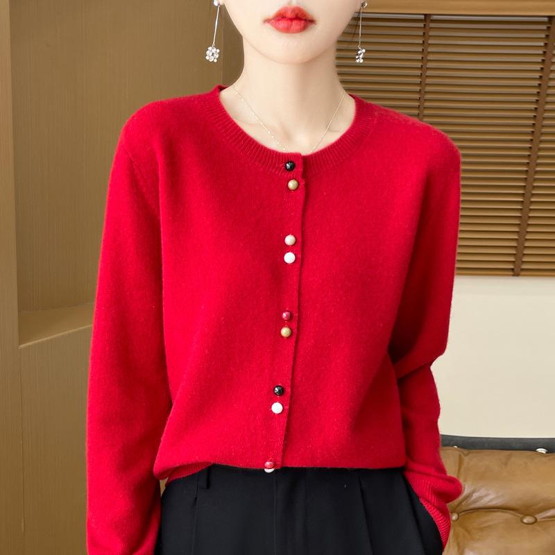 Spring and Autumn New Andy Velvet Cardigan Color Button Knitted Cardigan Women's Crew Neck Loose Sweater Jacket Soft Waxy Versatile Top