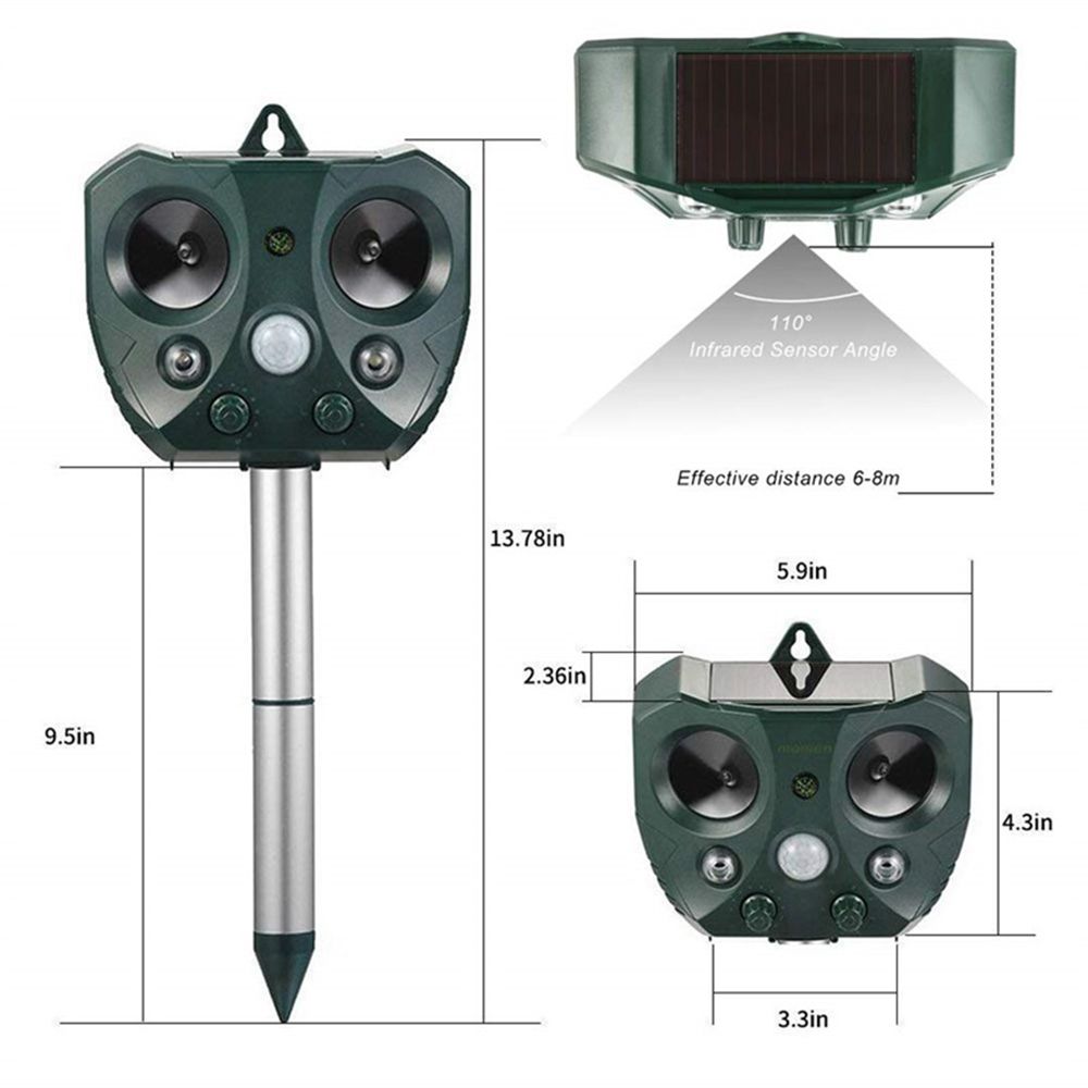 Outdoor Solar Powered Garden Cat Bird Ultrasonic Pest Control Dog Chaser Animal Repeller Repellent