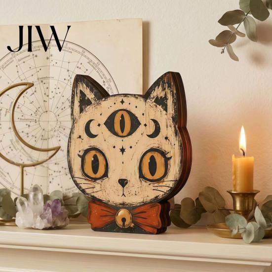 Premium Solid Wood Art Halloween Wooden Ornaments, Distressed Pumpkin/Cat Decorations, Desktop & Wall Durable Tabletop Decors for Autumn Harvest