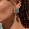 New 7 Colors Luxury Gold Plated Stainless Steel Stud Earrings for Women Vintage Acrylic Resin Square Earrings Boho Jewelry