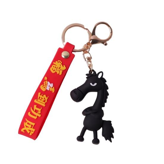 Keychain Pendant 3D Cartoon Horse Design Key Chain with Metal Ring Multifunctional Keychain Gift Accessory