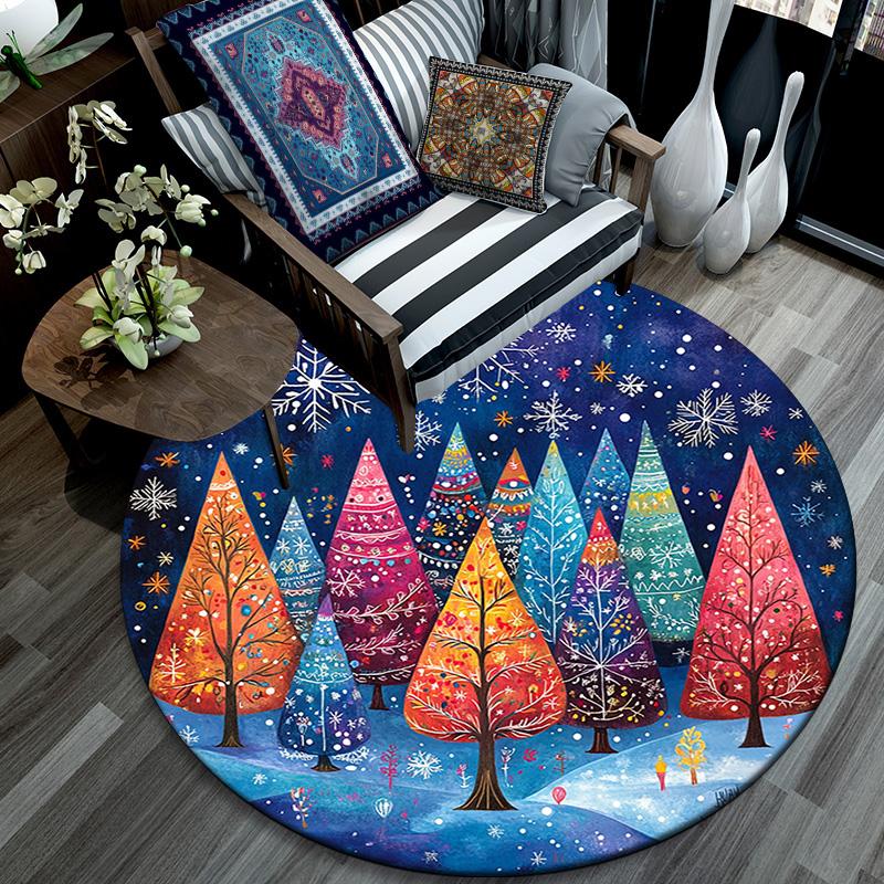 Winter Forest Round Area Rug,Carpet Rug for Living Room Bedroom Sofa Playroom Decor,Non-slip Floor Mat