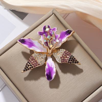New Exquisite Enamel Orchid Brooch High-end Elegant Temperament Suit Accessories Purple Flower Female Brooch