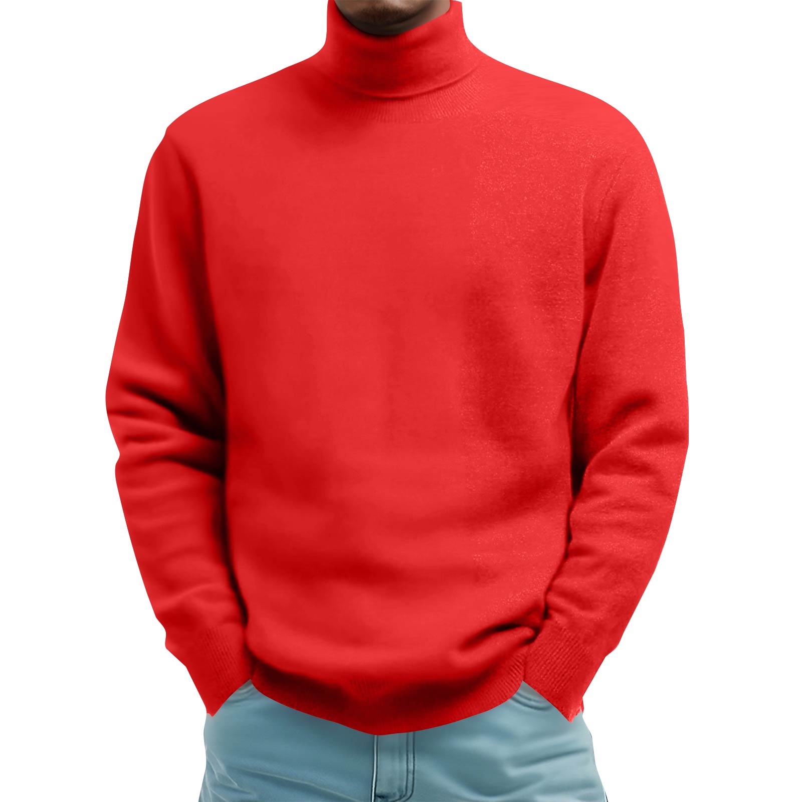 

Men s Knit Sweater High Neck Long Sleeve Casual Comfort Color Long Sleeve Top S красный