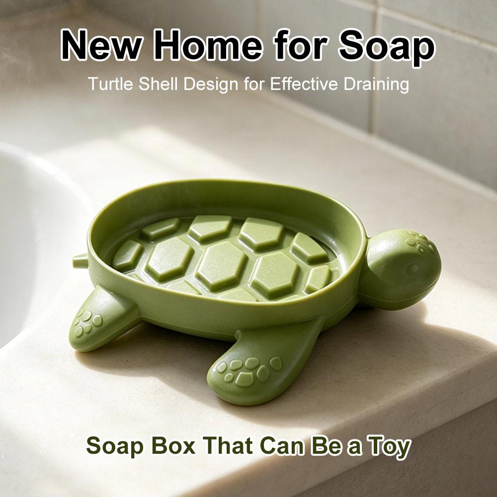 Plastic Turtles Shape Soap Box Cute Soap Holder Creative Drain Soap Holder Box Laundry
