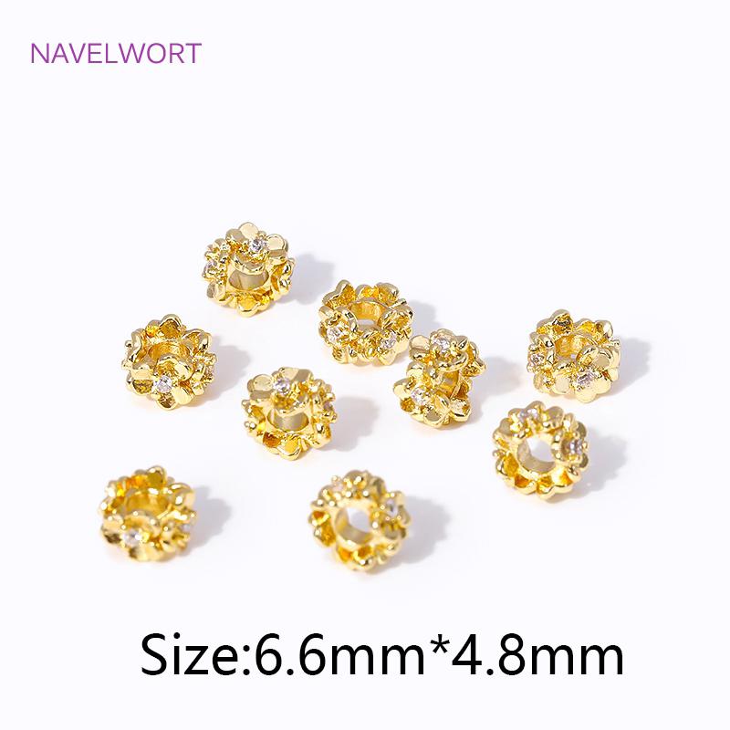 

Wholesale Metal Large Hole Beads 18K Gold Plated Inlaid Zircon Flowers Spacer Beads For Jewelry Making DIY Beading Findings 4 pieces