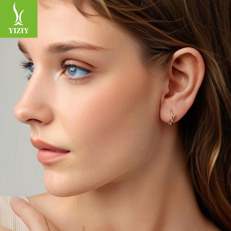 S925 Sterling Silver Line Staggered Ear Buckle Women'S Cold Premium Metal Texture Earrings Earrings