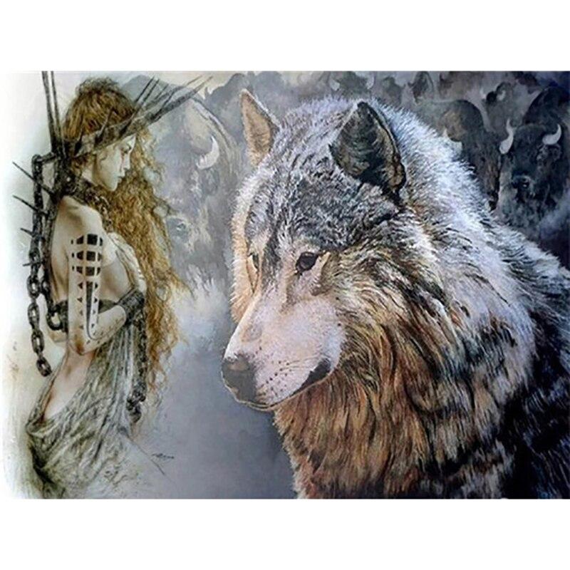 5D DIY diamantová malba Vlk Diamantové vyšívání Zvířátka Křížkový steh Plný kulatý vrták Obrázek Kamínky Ruční výroba Dárek
