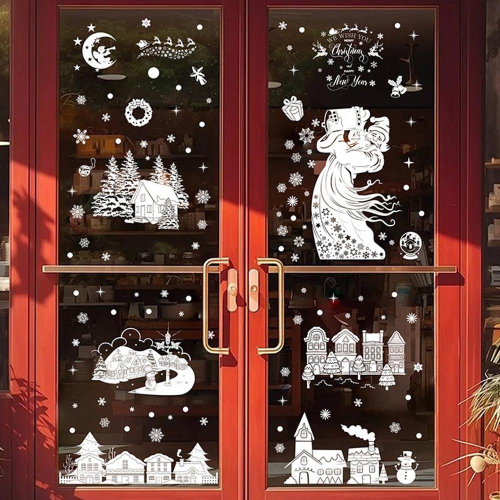 Tree Christmas Decor Pvc Stickers With Snowman Santa Snow House Christmas Decor
