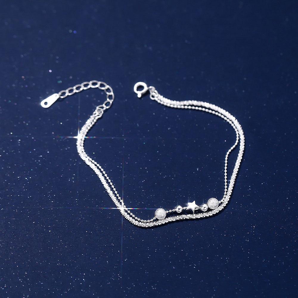 Exquisite Simple Design S925 Sterling Silver Double-layer Silver Star Bead Bracelets Jewelry Girls Gift Accessories YB-XY-758
