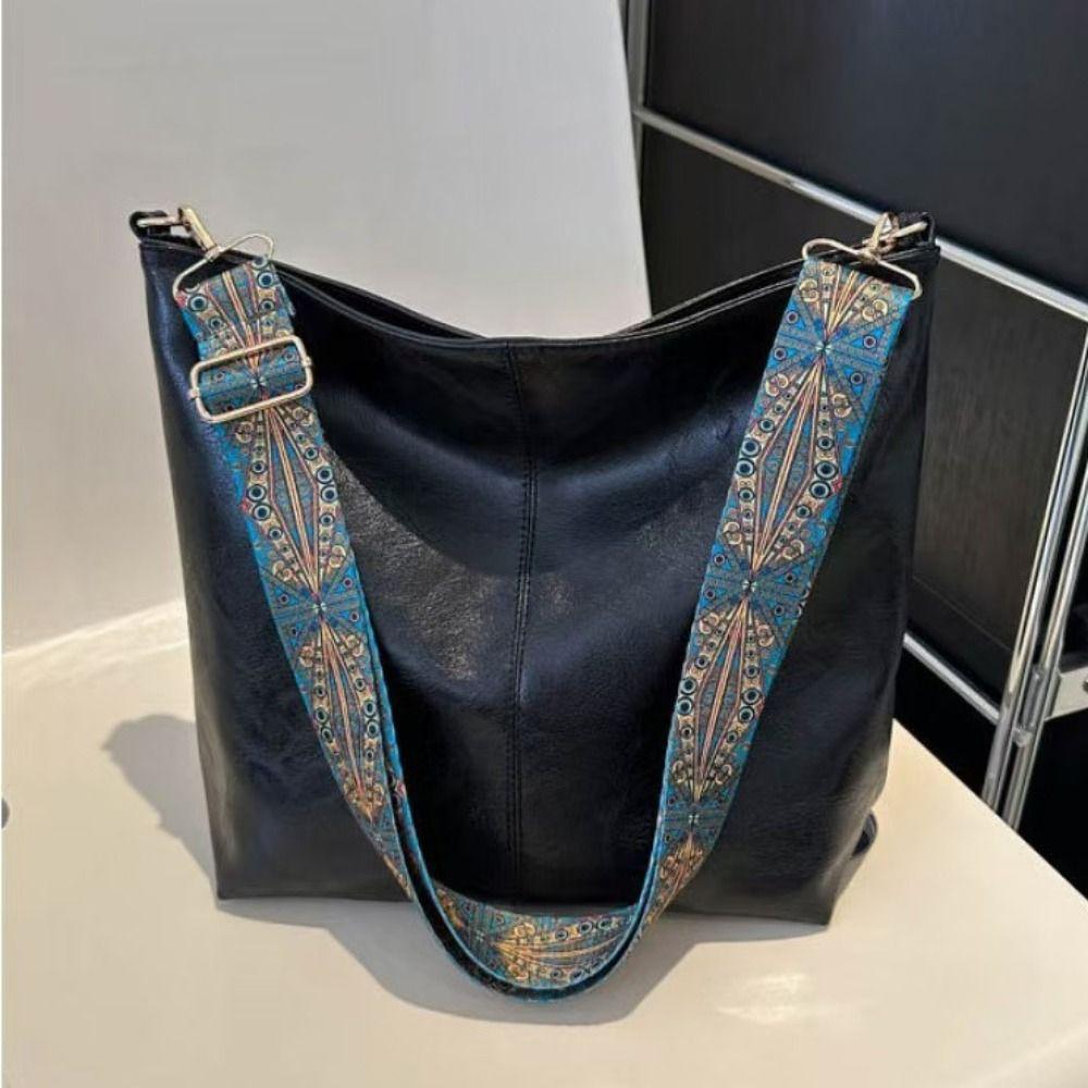 Elegant PU Leather Tote Bag Large Capacity Bucket Bag Ins Vintage Shoulder Bag  Streetwear