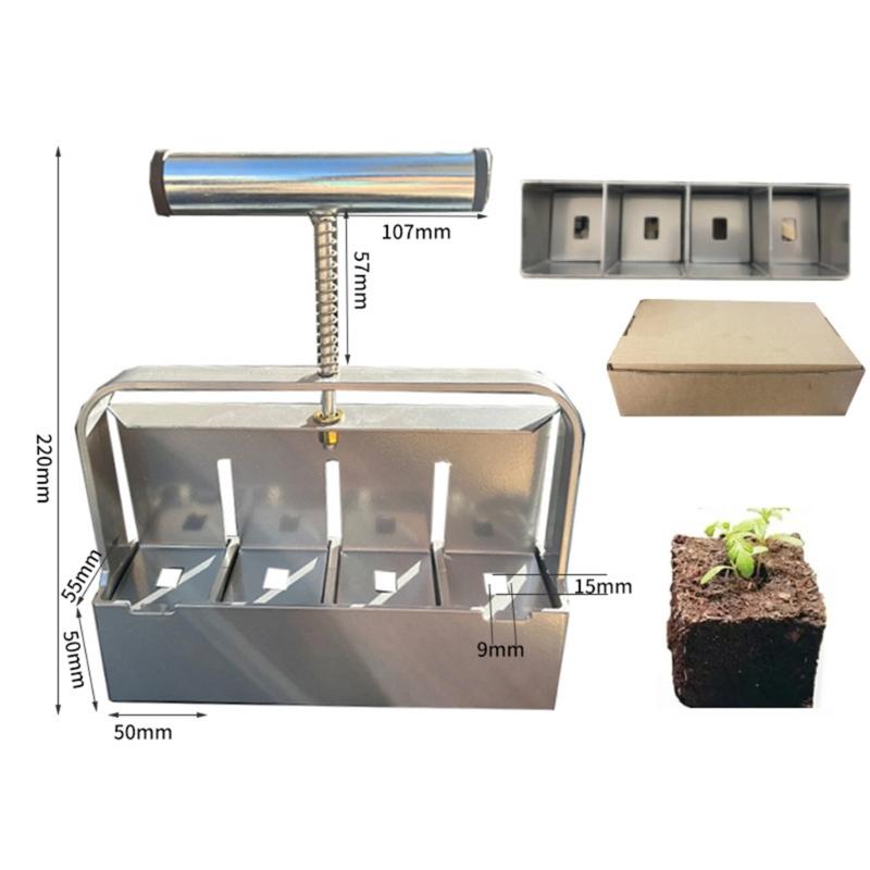 Mașină de făcut blocuri de pământ din metal cu 4 celule, îmbunătățită, cu mâner confortabil, unealtă manuală pentru blocuri de pământ pentru începerea grădinăritului