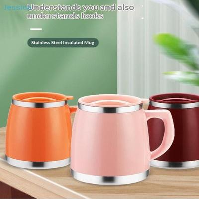 Colorful Lid Stainless Steel Mug - Insulated Coffee Cup with Handle, Leak-Proof Travel Mug for Office/Home
