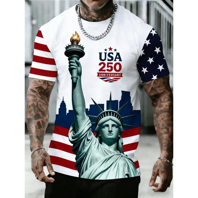 Men's USA 250th Anniversary T-Shirt American Flag Print Oversized Tees Patriotic 4th Of