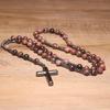 Collier pendentif croix en pierre naturelle, Croix en pierre d'œil de tigre et fer à bille chapelet collier pour homme