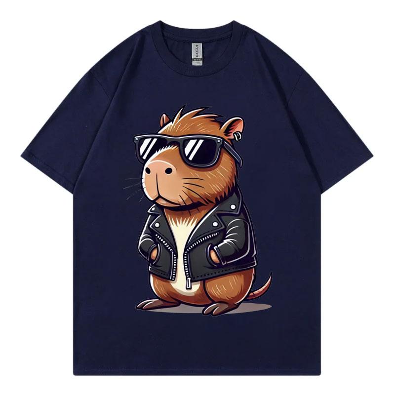 Fashion Cool Capybara Cute Animal Graphic T Shirts High Street Trend Short Sleeve T-shirt Men Women Casual Loose Cotton T-shirts
