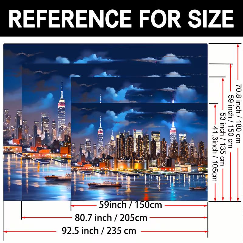 New York Waterfront Cityscape Tapestry, Urban Skyscraper Backdrop for Living Room Decor