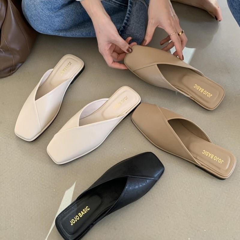 Women's Flats Sandals Fashion Summer Outdoor Soft Bottom Mules Casual Square Toe Shoes Lady Comfy House Slippers
