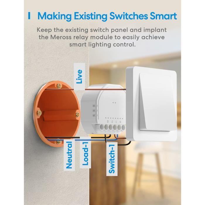Meross Interrupteur Connecté (FIL NEUTRE REQUIS), Interrupteur Module WiFi Compatible Avec HomeKit, Alexa Et Google Home, Commut33