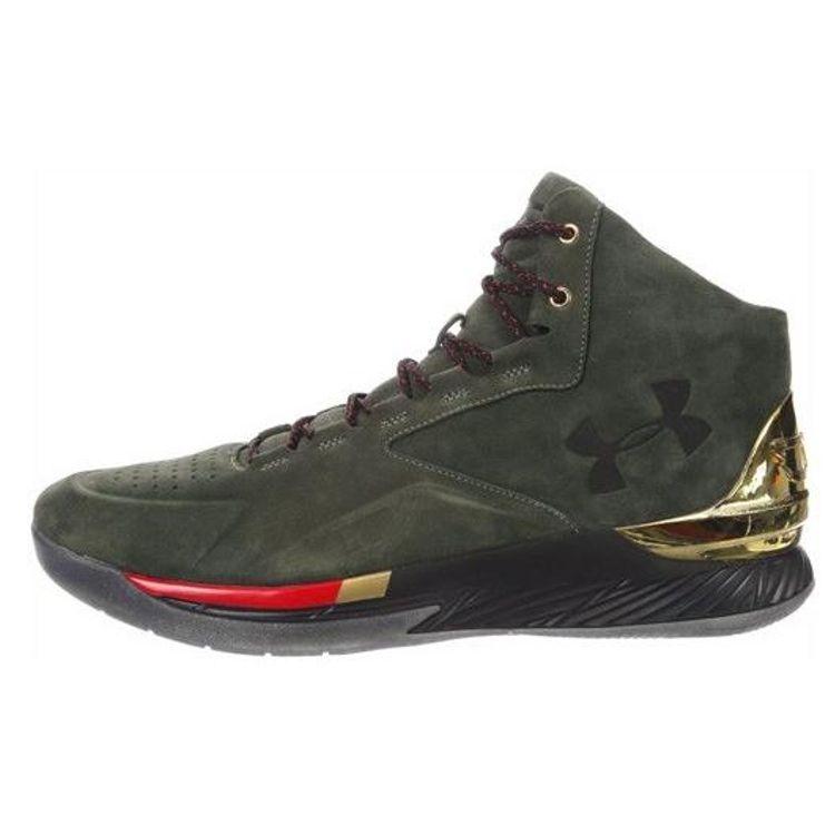 

Under Armour Curry 1 Lux Mid Suede Downtown Green Men Sneakers Metallic-Gold-Red 1296617-330