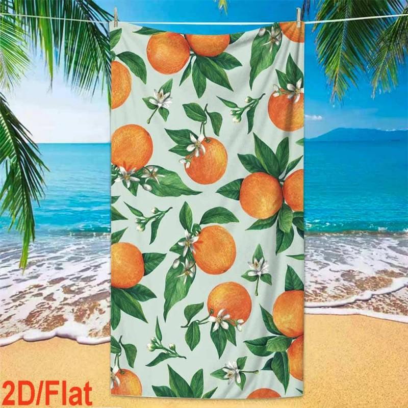 Fresh Watercolor Fruit Style Orange Blossom Whole Orange Repeat Print Quick Dry Sand Resistant Microfiber Beach Towel