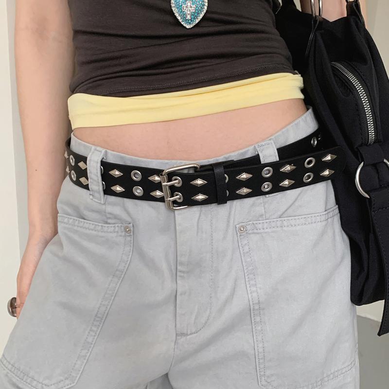 Unisex Punk Rivet Waist Belt For Jeans, Casual And Streetwear Style Adjustable Pu Leather Belt For Men Women
