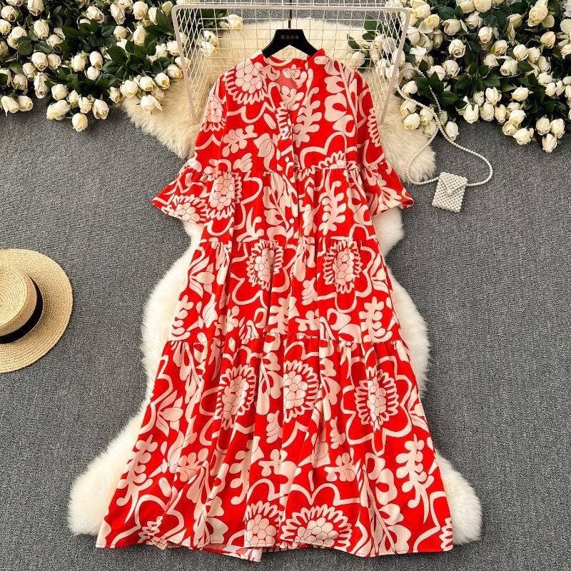 Dameskleding Grote Maten Losse Print Vestdios Trendy Anti-Aging Slankmakend Temperament Vet Verbergend Gedrapeerde Jurken