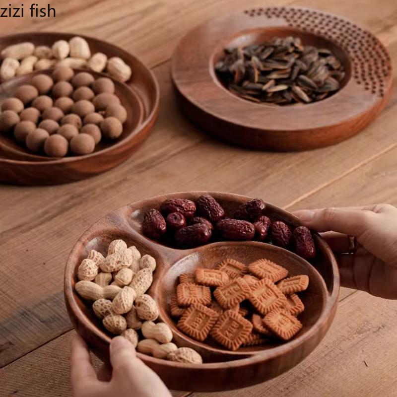Walnut Dried Fruit Plate Snack Plate Fruit Bowl Refreshment Tray Wooden Snack Platter Pastry Plates Dim Sum Dish Dessert Plates
