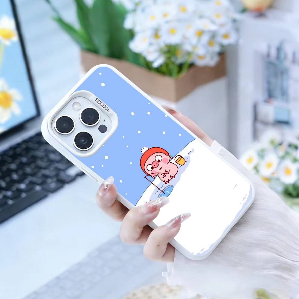 Cute Cartoon Pig  Phone Case For iPhone17, 16,15,14,13,12 Pro Max white Candy Matte Shockproof Cover