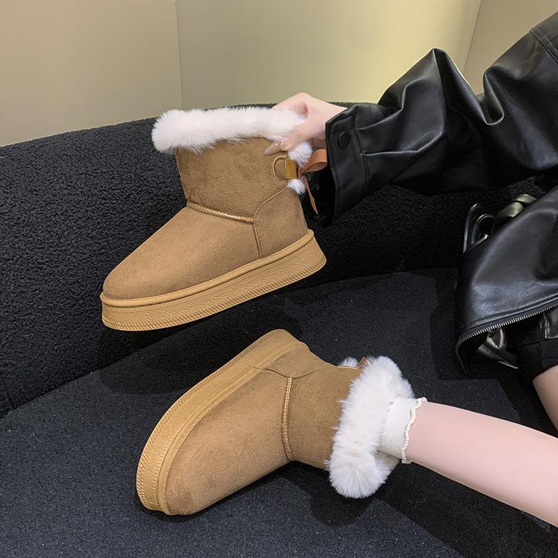 2025 New Bow Decoration Casual Women's Snow Boots Thick Sole Plus Size Warm Cotton Shoes