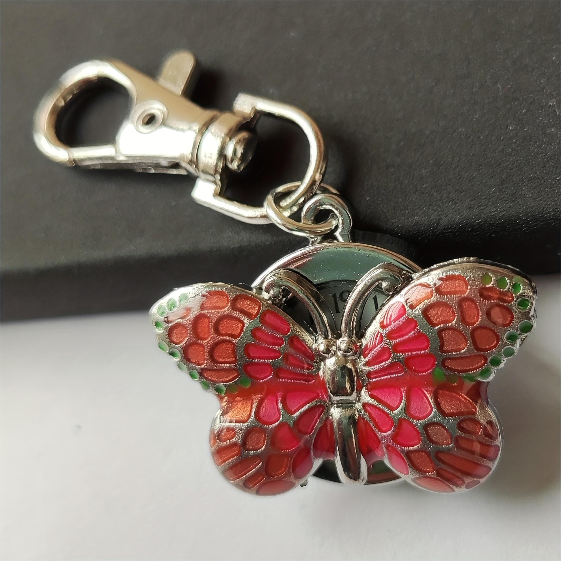 Cartoon Butterfly Hanging Watch Flip up Student Keychain Hanging Watch Cute Ladies Men s Necklace Pocket Watch Quartz Watch красный