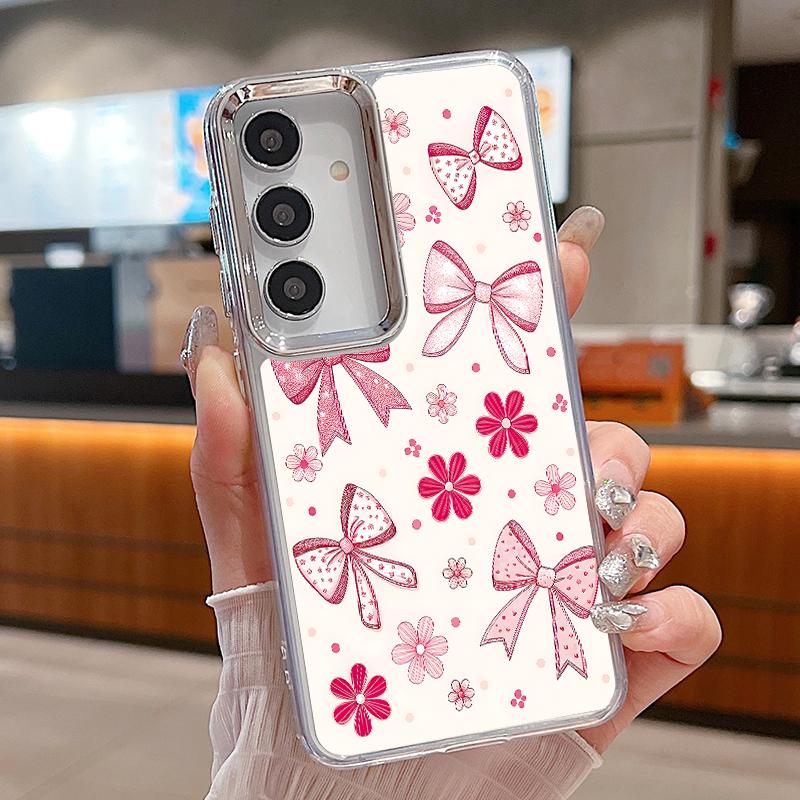 

Cute Cartoon Bowknots Print Case For Samsung S26 S25 Ultra S24 FE S23 Plus S22 S21 A15 A16 A17 A35 A36 A37 A54 A55 A56 A57 5G Plating Lens Soft Cover Samsung A36 5G
