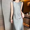 High-end Round Neck Silk Suspender Dress Women's Spring and Summer Acetic Acid Satin Medium and Long Dress with Silk Sleeveless Temperament