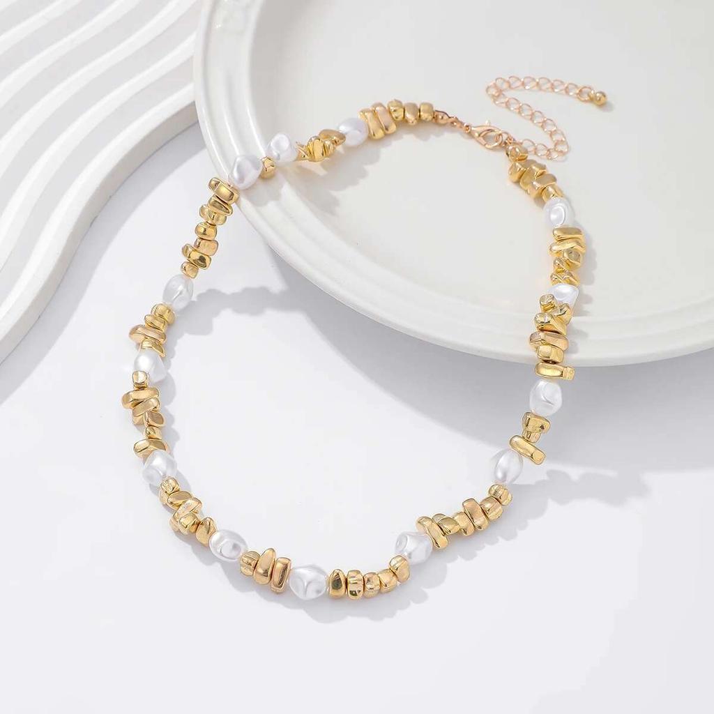 PuRui Trendy Gold Color Plastic Beads Creative Necklace for Women Retro Imitation Zircon Banquet Aesthetic Zircon Accessories