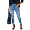 Damen Einfarbige Freizeithose Vielseitige Slim Fit Gerades Bein Jeans mit Löchern