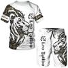 3D Tiger Print Plus-size Men's T-shirt Casual Daily Outdoor Fitness Quick-drying Breathable Street Short Sleeve Shorts Set