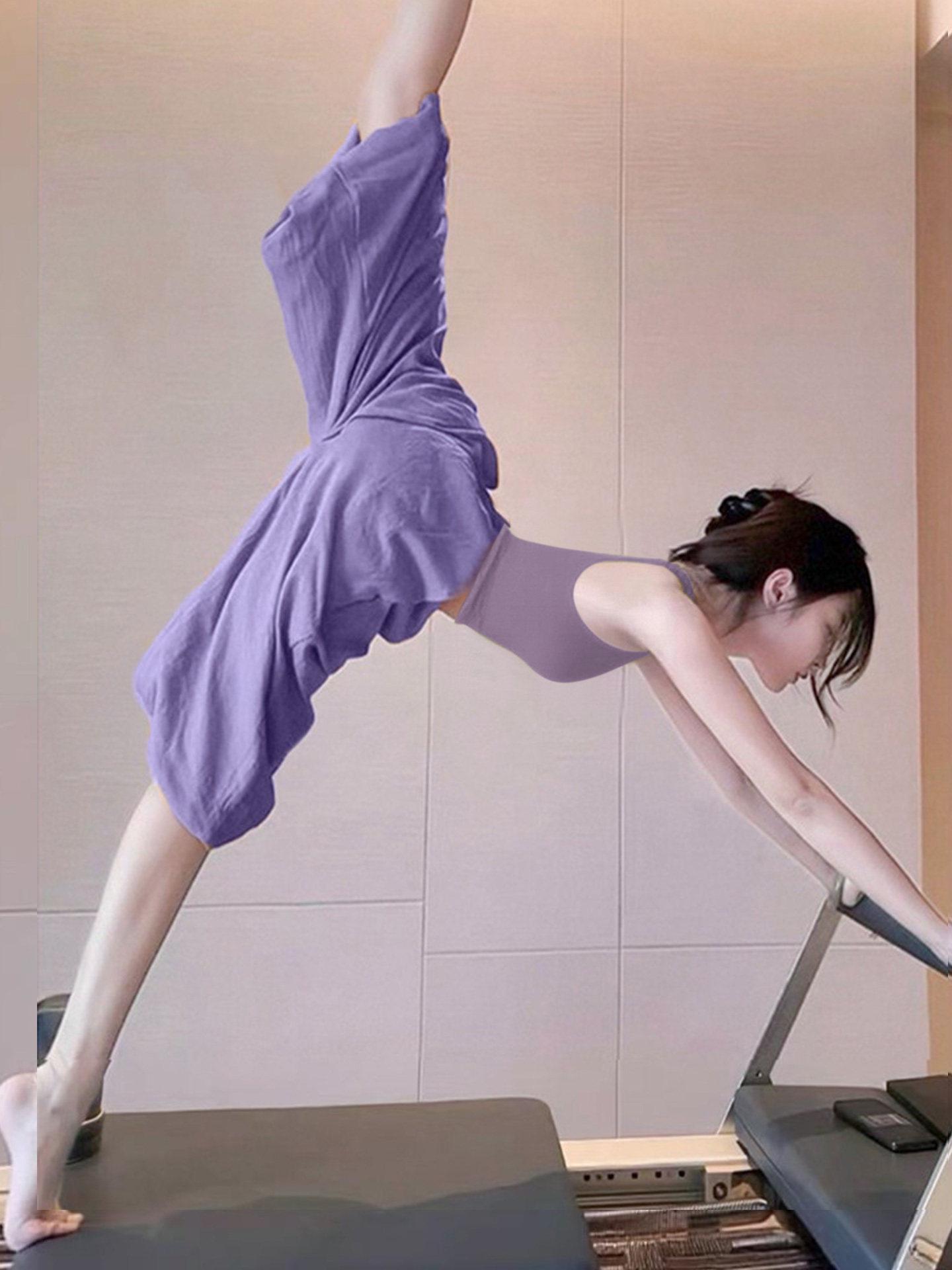 Women s High-End Yoga Set: 2026 Pilates Top & Loose Cotton-Linen Pants S (80-100 cm)