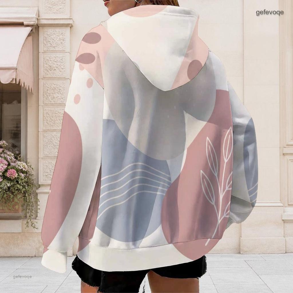 Women Plus Size Zip Up Long Sleeve Printed Hoodie With Drawstring And Pockets
