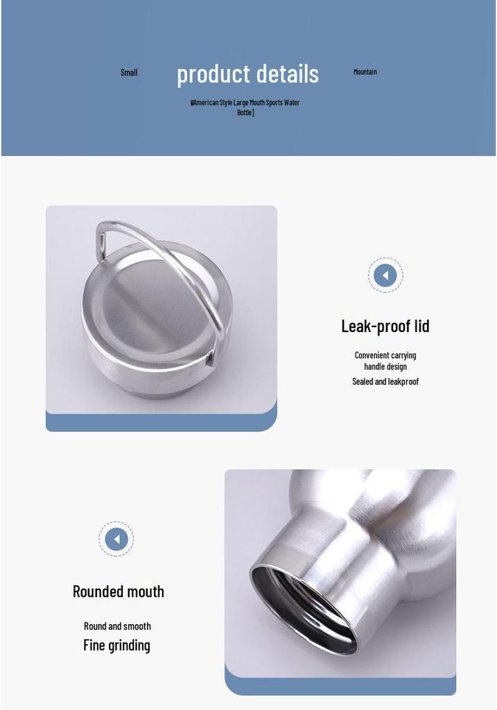 304 American-Style Wide Mouth Insulated Stainless Steel Sports Kettle, Double Wall, Large Capacity for Outdoor Cycling