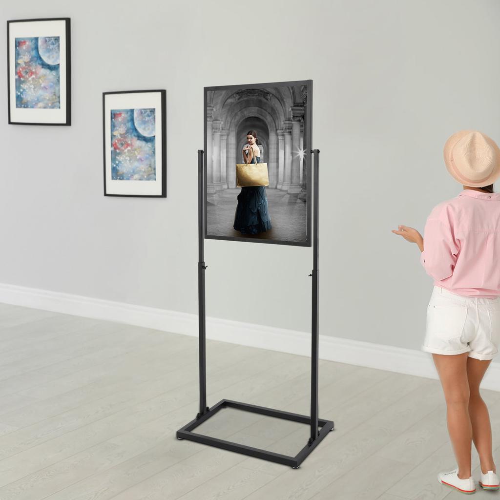 Single Black 22x28 Inch Poster Display Stand, Floor Standing Advertising Holder, Store Retractable Steel Frame with Carry Case
