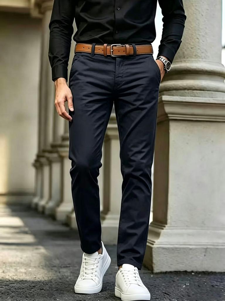New Men's Slim-fit Casual Pants Pure Cotton Khaki Business Versatile Trousers Trendy Men's Straight-leg Trousers