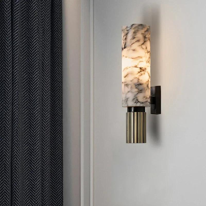 Modern Natural Marble Wall Lamp Copper Foyer Villa Aisle Corridor Bedroom Sconce E14 Bulb Lighting Fixtures Bedside Lights